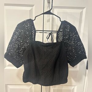 Everlane Black Eyelet Square Neck Blouse